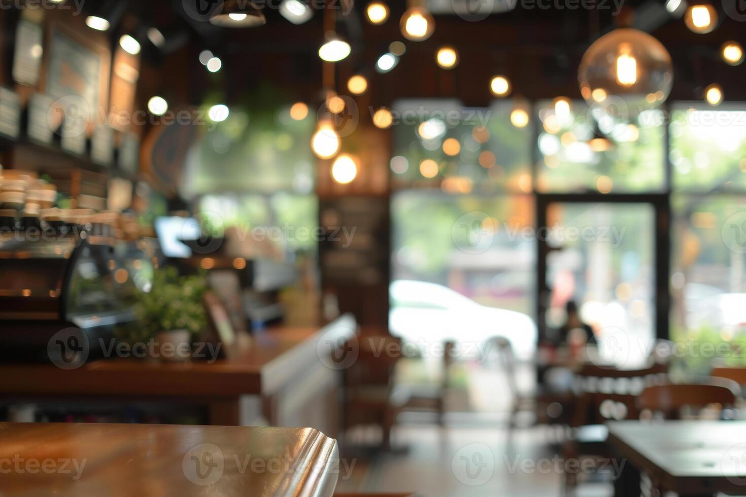 Blurred abstract coffee shop background, atmospheric cozy cafe interior shot. photo