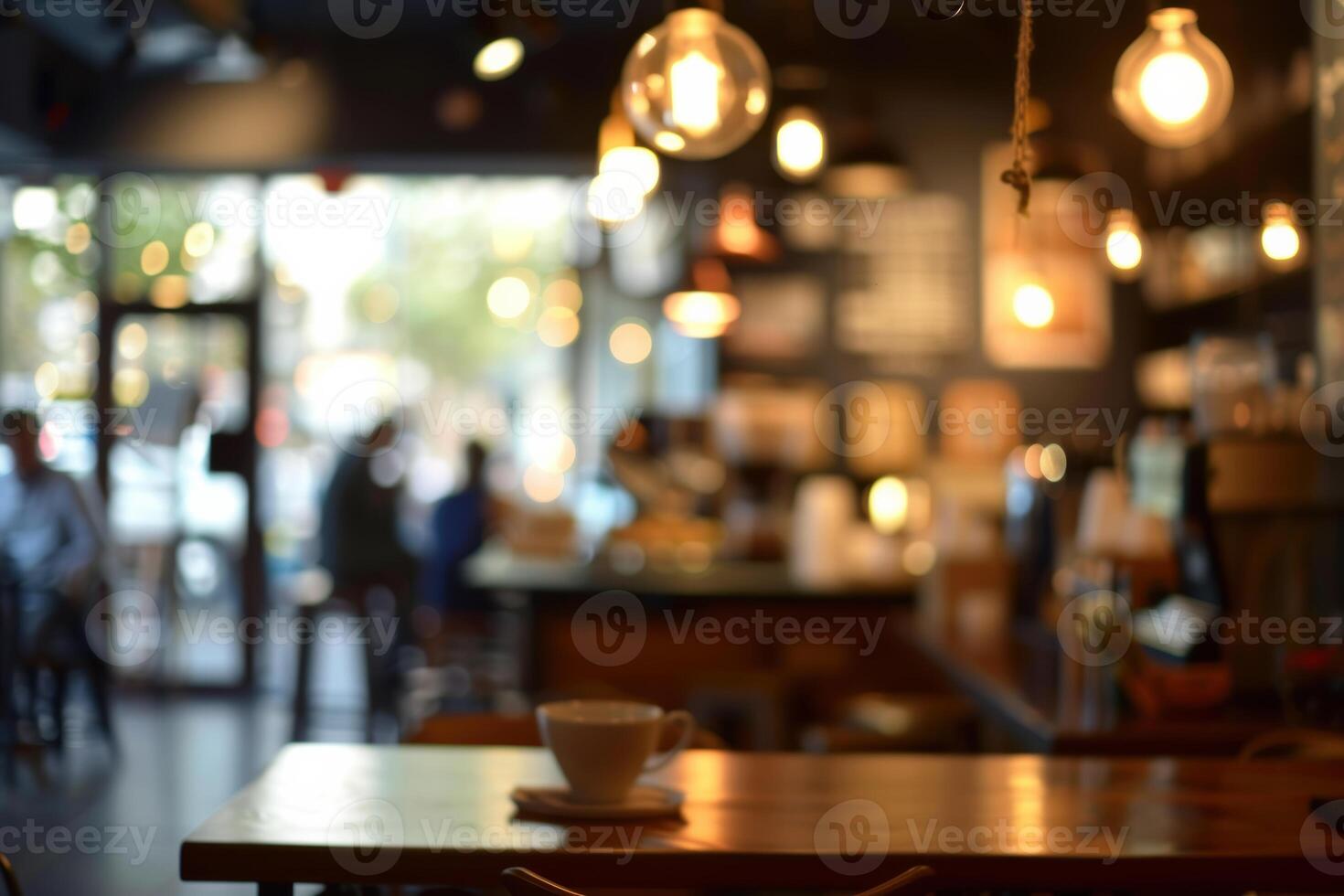 Abstract coffee shop background with blurred cozy interior and soft atmosphere. photo