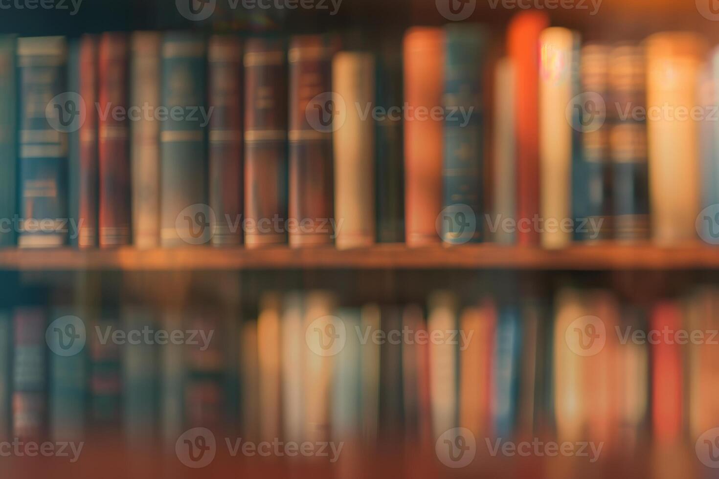 Soft blurred abstract library background with books, peaceful reading vibe. photo
