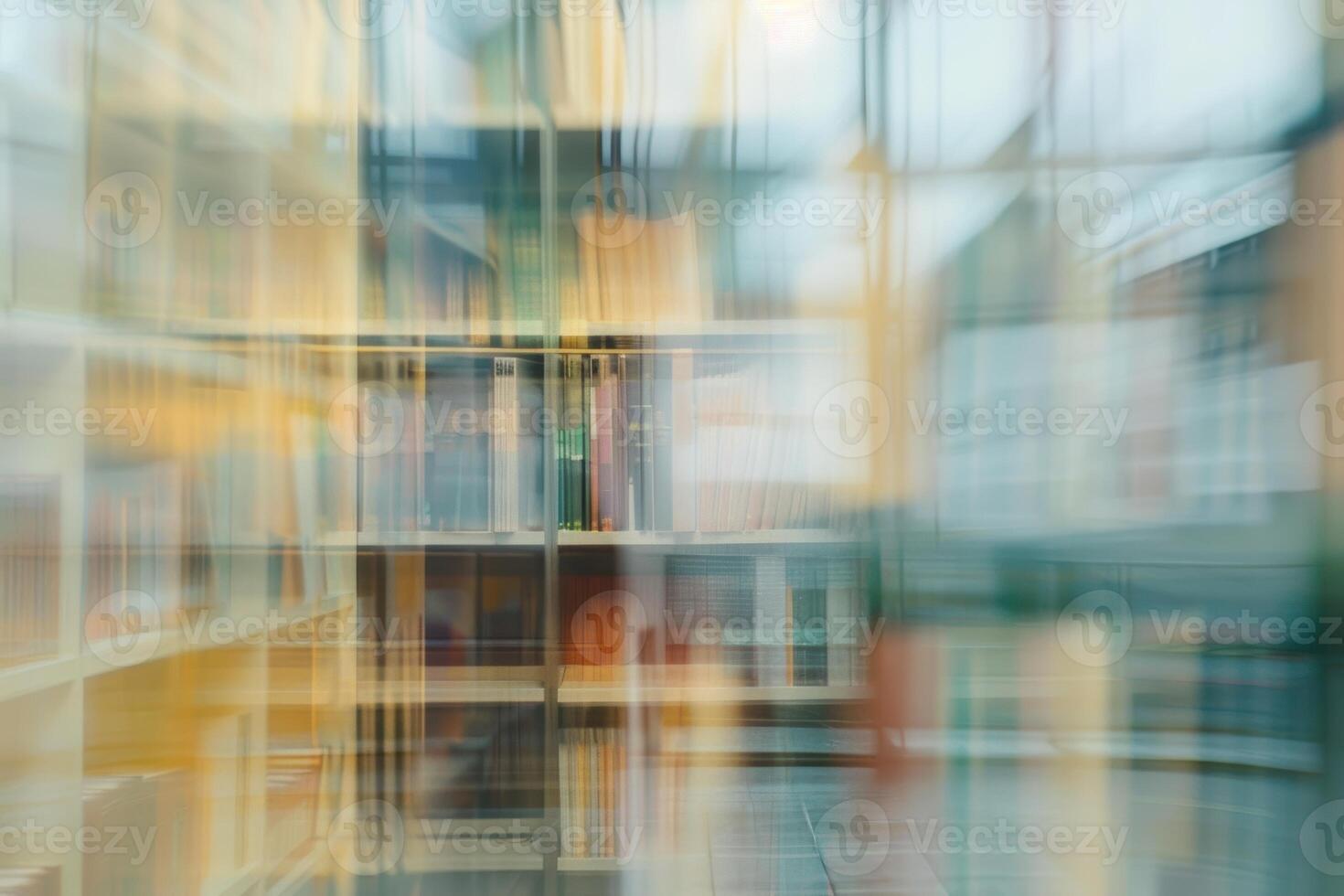 Blurred library background with books, abstract academic and calm atmosphere. photo