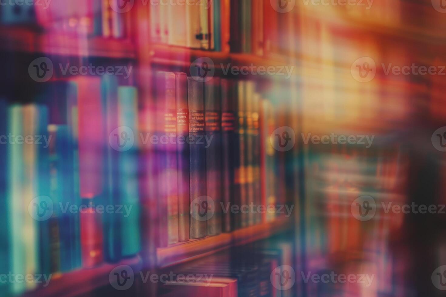 Blurred abstract library background with bookshelves, cozy academic atmosphere photo