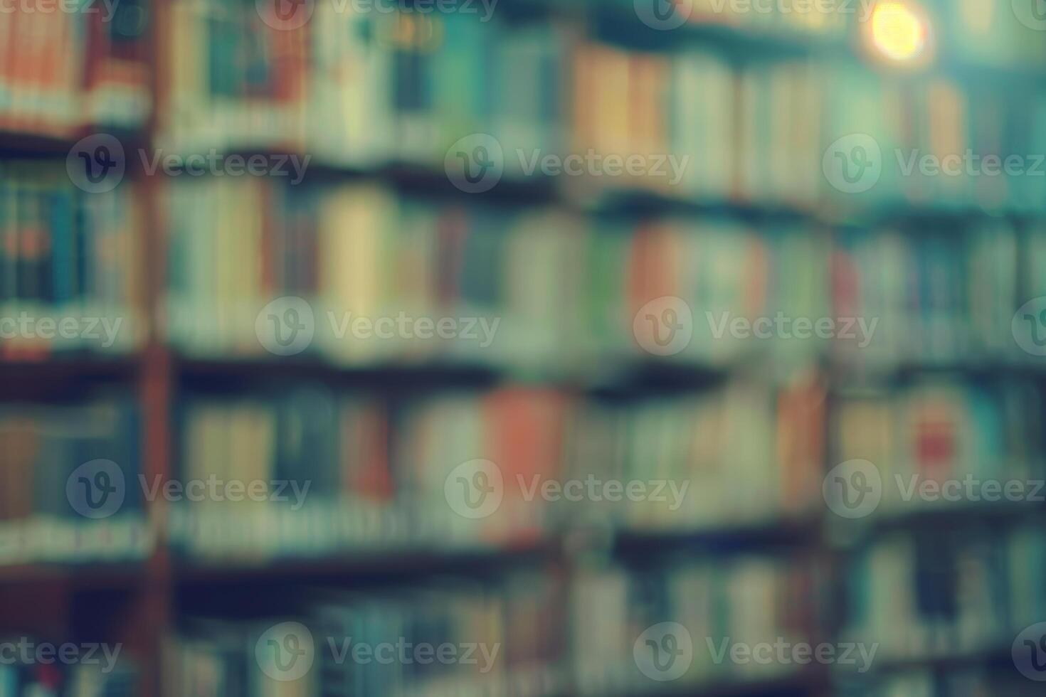 Blurred library background with books, abstract academic and calm atmosphere. photo