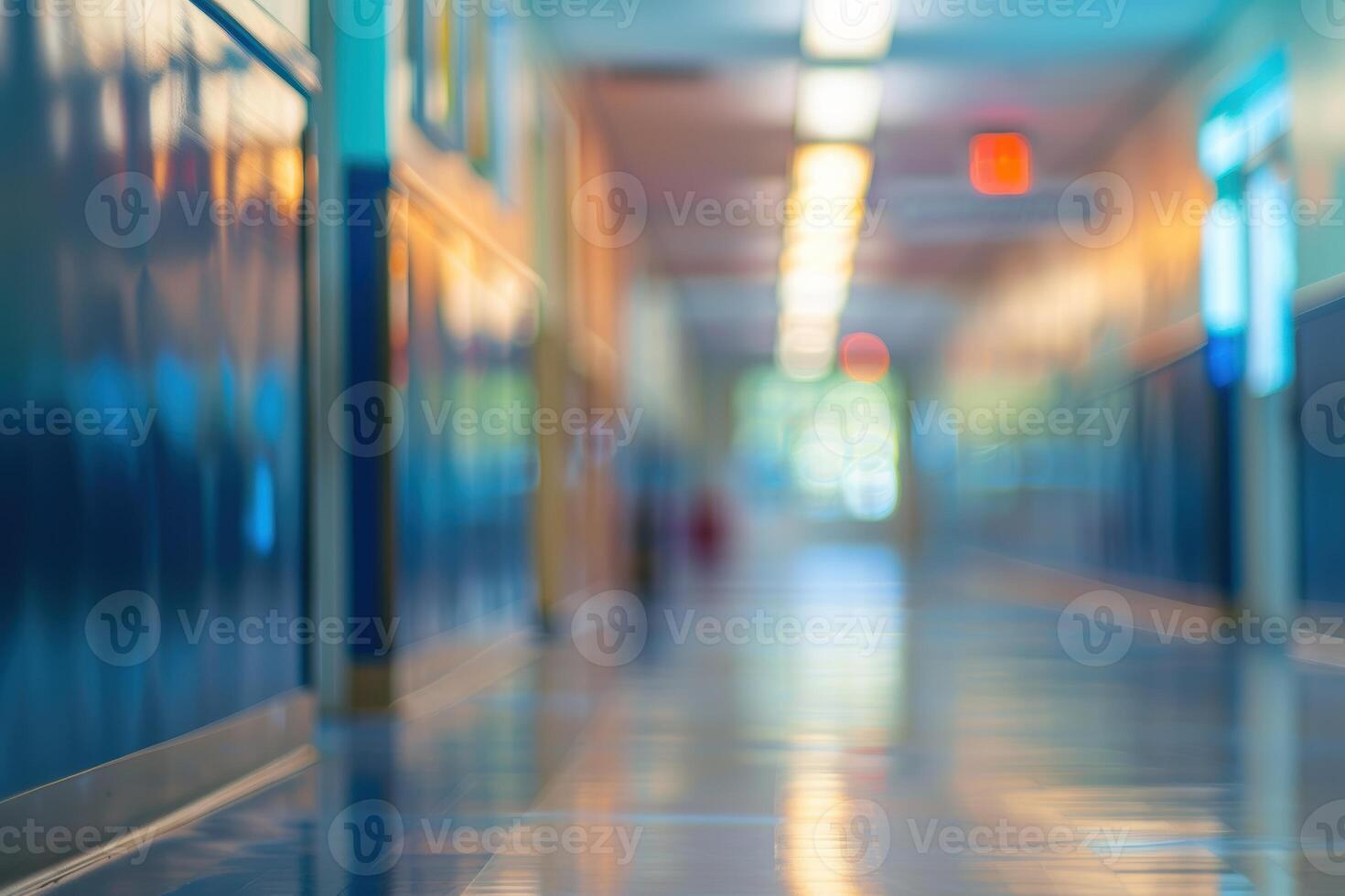 Abstract blurred school background, focused on classroom and learning environment. photo