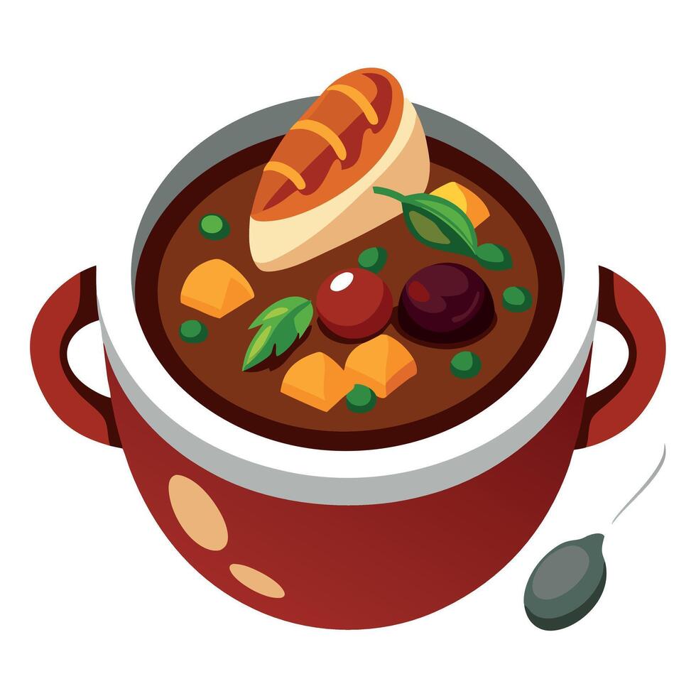 A classic French beef bourguignon. a hearty stew simmered in red wine. served with crusty bread. vector