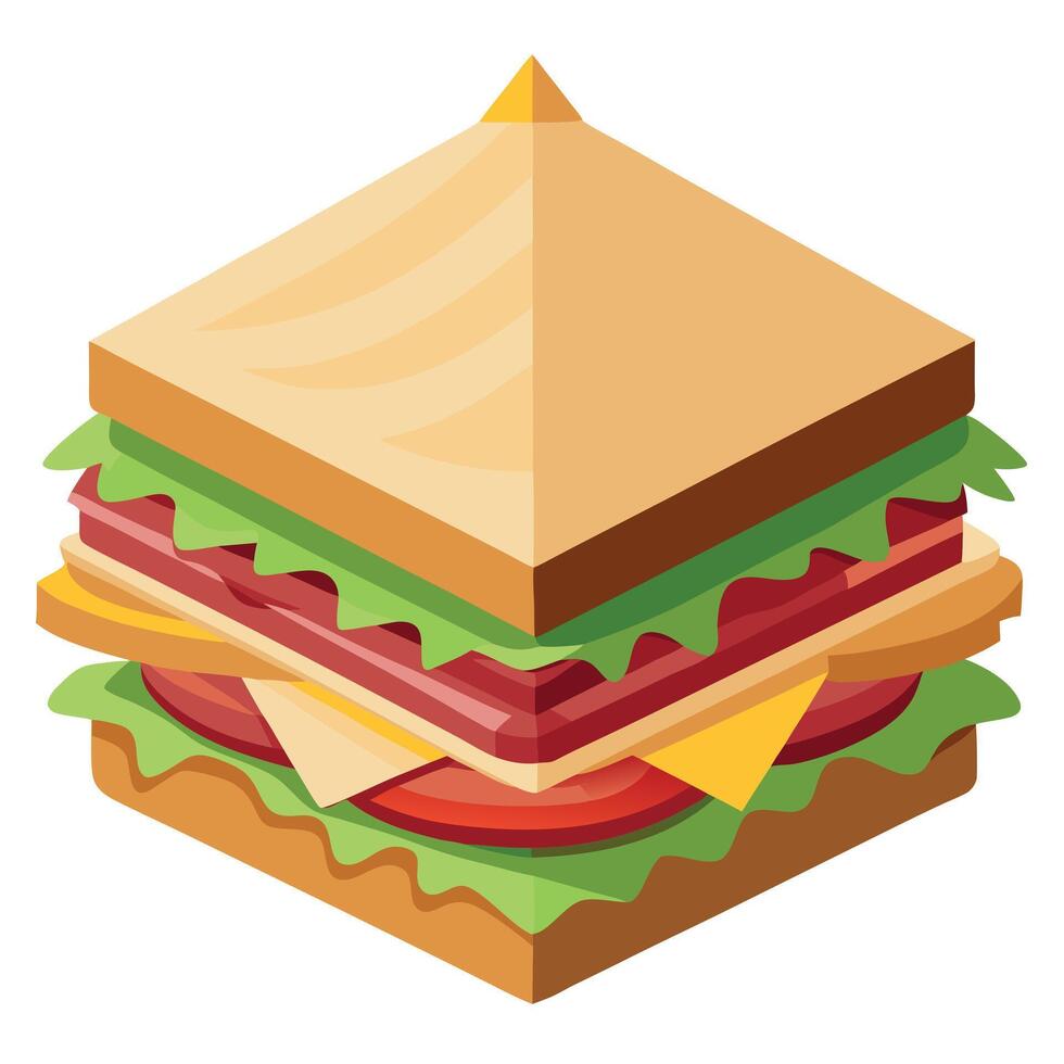 Delicious club sandwich with ham. bacon. cheese and lettuce on a dark wooden background vector