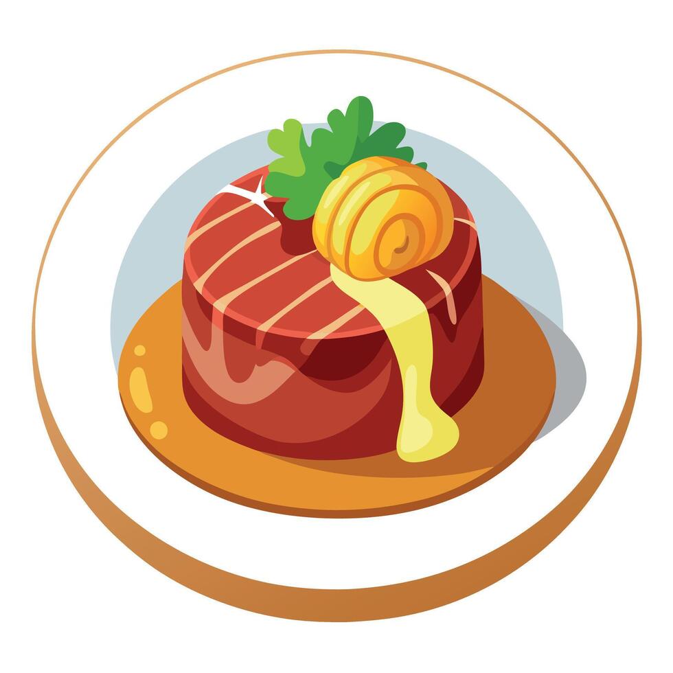 Bacon-wrapped filet mignon cooked to perfection. served with garlic mashed potatoes vector