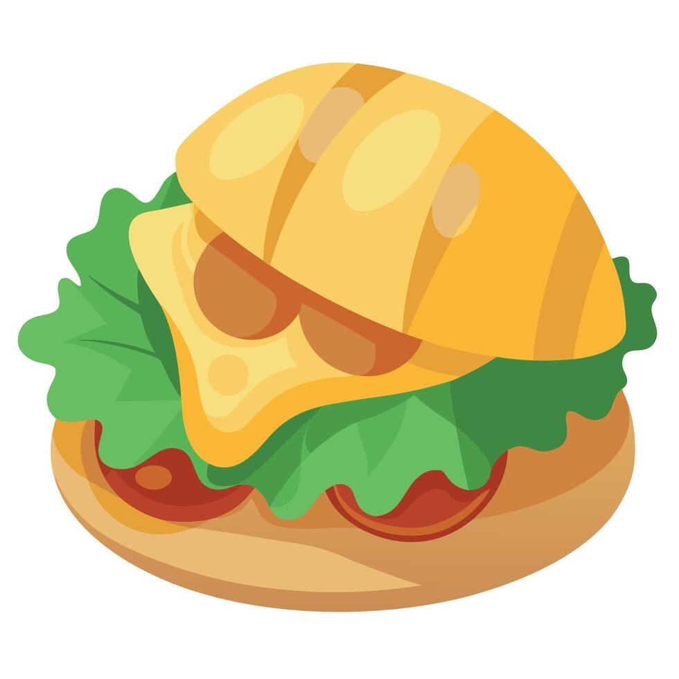 Breakfast sandwich with scrambled eggs. sausage. cheese. and spinach on a croissant vector