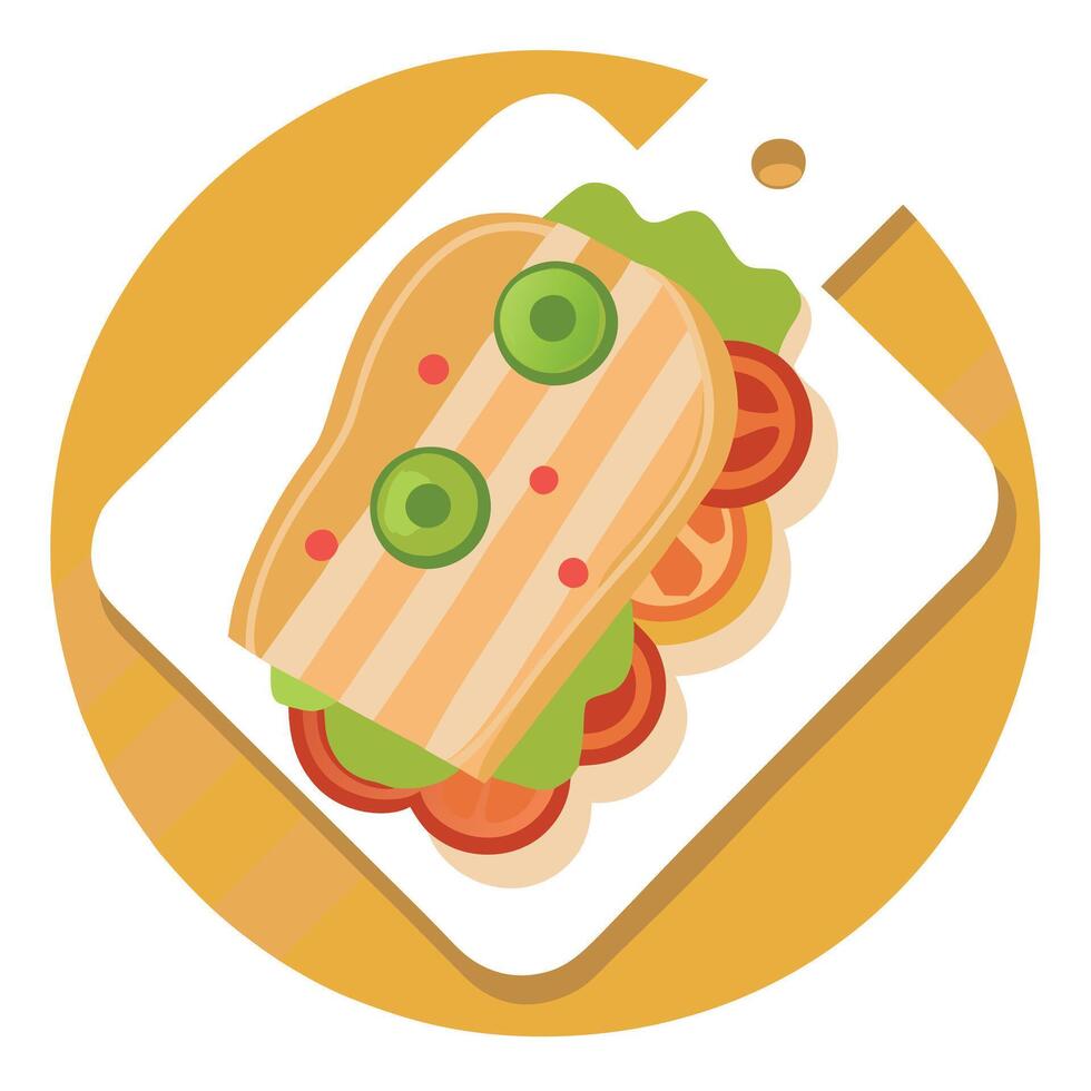 Close up top view of a bacon and olive sandwich on a cutting board no people copy space image vector
