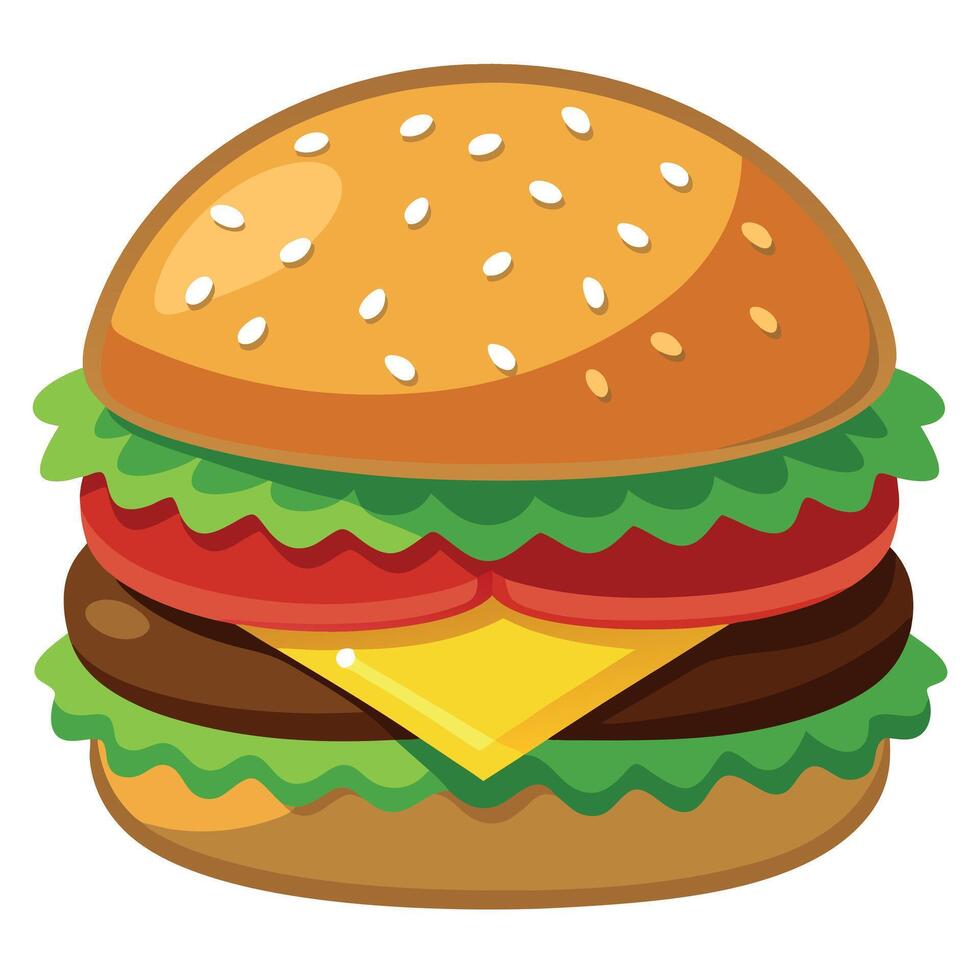 Delicious burger with lettuce. tomato. cheese. and juicy patty on a sesame seed bun vector