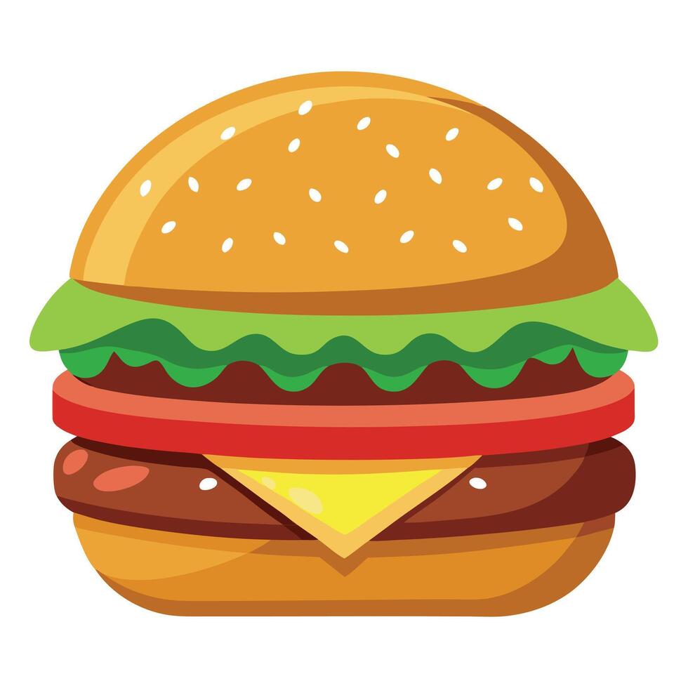 Juicy tasty hamburger on the table. Fast food image of a burger with grilled meat. vector
