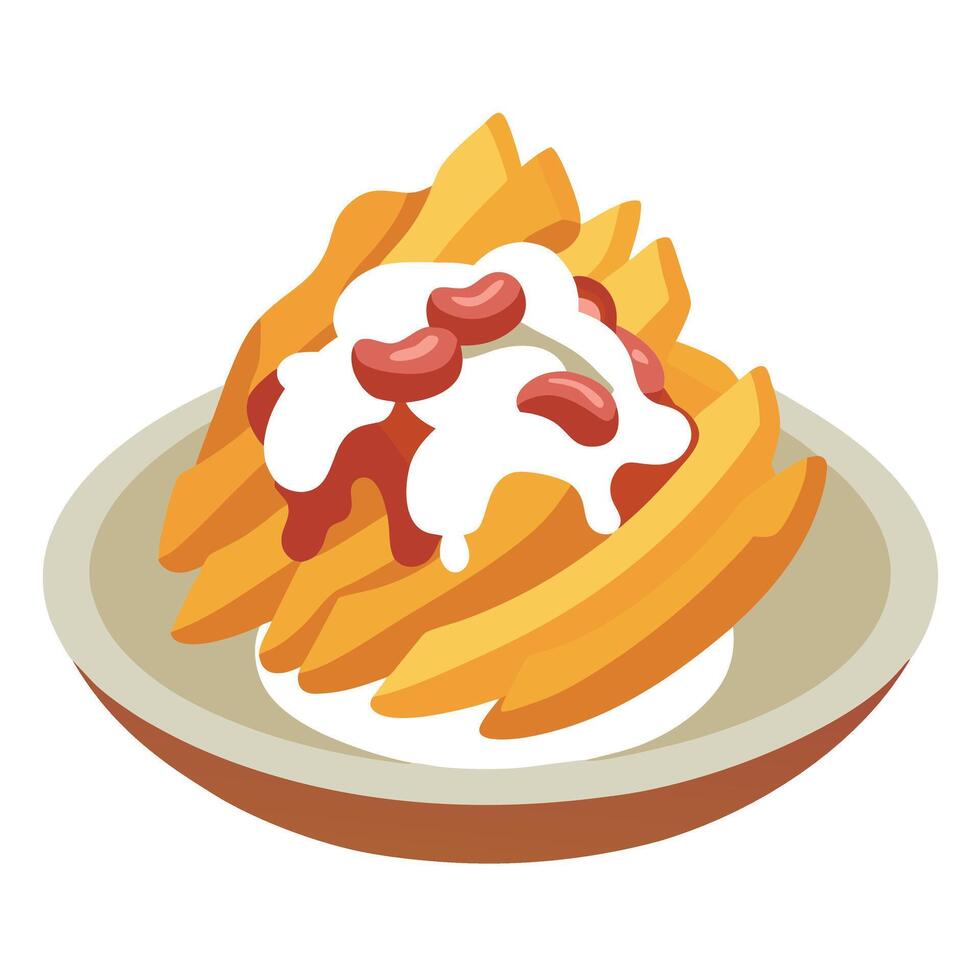Loaded Fries with cheese bacon and sour cream isolated on transparent background. vector