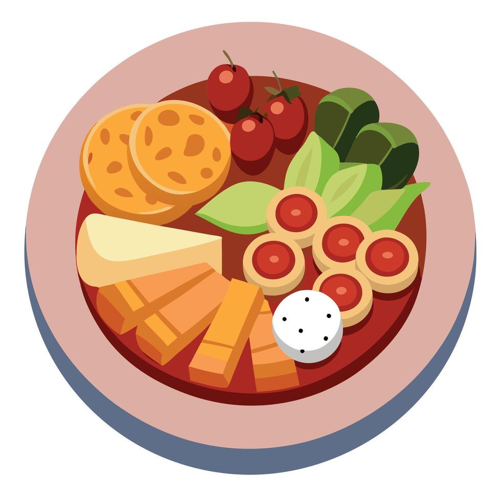 Apperizer - Antipasto Platter with Assorted Meats. Cheeses. Olives. and Pickled Vegetables vector
