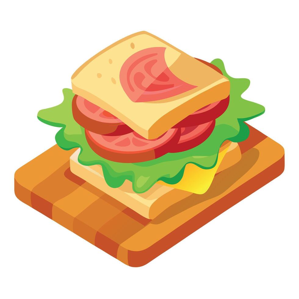 A mouthwatering bacon. lettuce. and tomato sandwich beautifully presented on a cutting board. vector