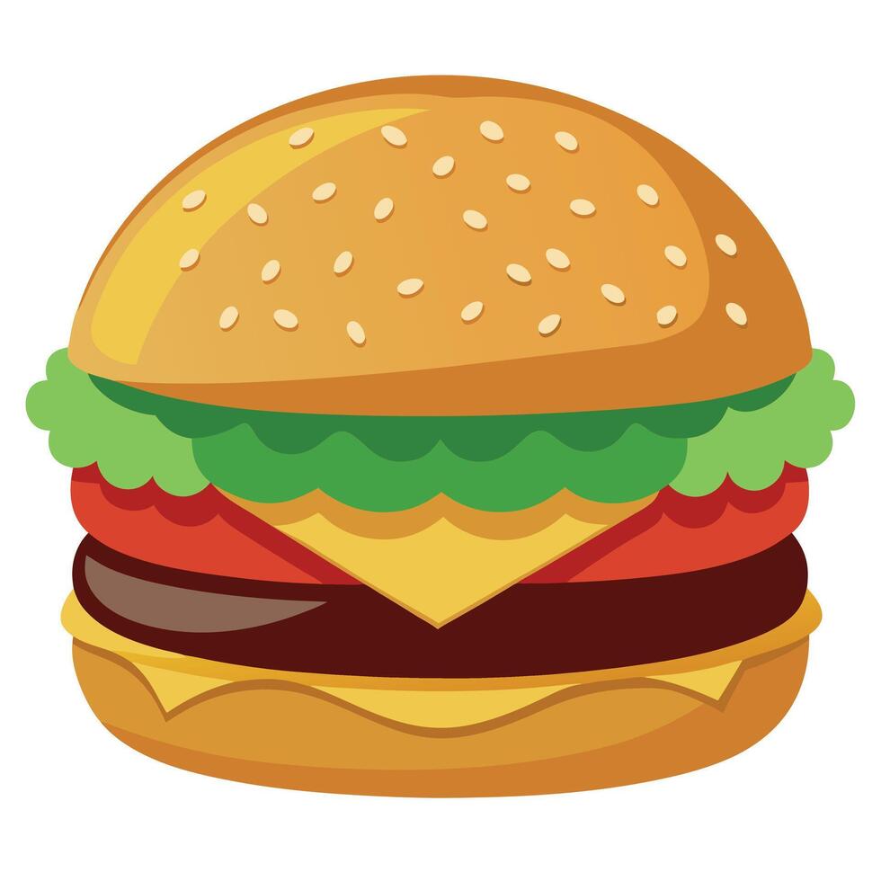 Beef Burger with cheddar. coleslaw. beef patty. lettuce. brioche bun without sesame vector
