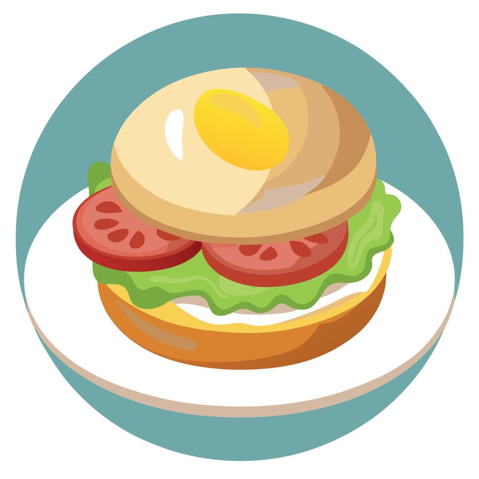 Hearty Breakfast Sandwich on a Bagel with eggs cucumber bacon and cheese background vector