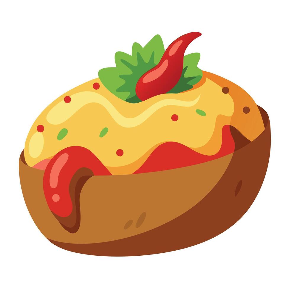 Delicious Baked Potato with Chili and Cheese Isolated on a Transparent Background. vector