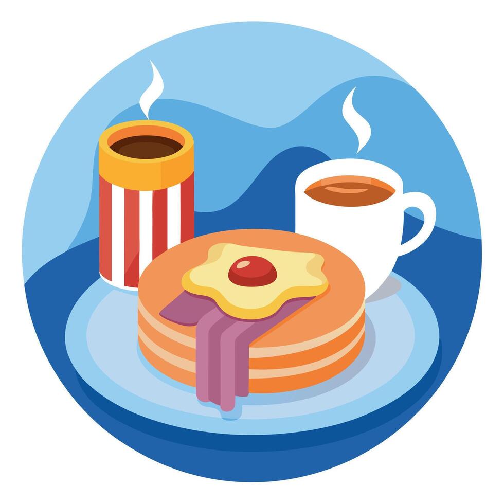 Delicious Breakfast with Pancakes. Bacon. and Coffee on a White Plate in a Cozy Setting vector