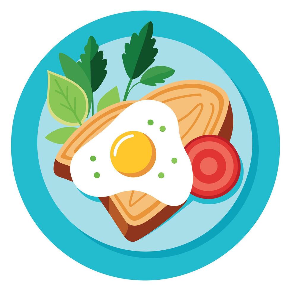 Breakfast plate with fried eggs. crispy bacon. fresh herbs on toast. garnished with spices vector