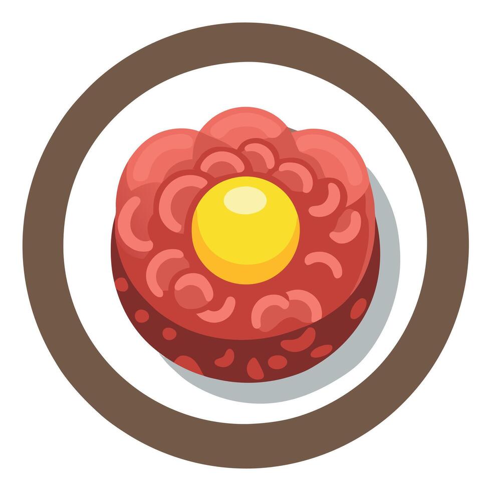 Beef steak tartare with raw egg yolk. French cuisine. Top view. Serving food in a restaurant. vector