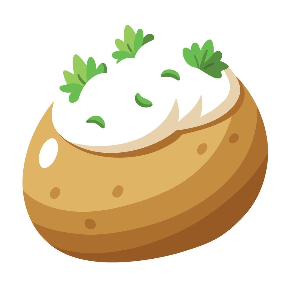 Delicious Baked Potato with Sour Cream and Chives Isolated on a Transparent Background vector