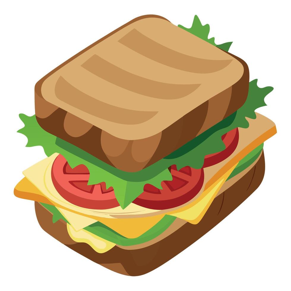 A close-up of a steak sandwich with grilled bread. arugula. and medium-rare steak slices. vector