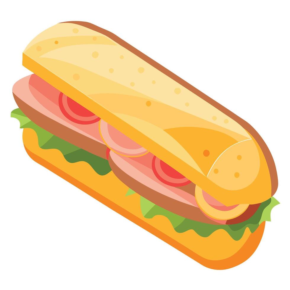 Delicious gourmet baguette sandwich with ham and cheese isolated on the white background vector