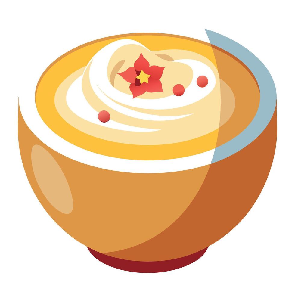 A creamy and comforting potato soup with bits of crispy bacon and a dollop of sour cream on top vector