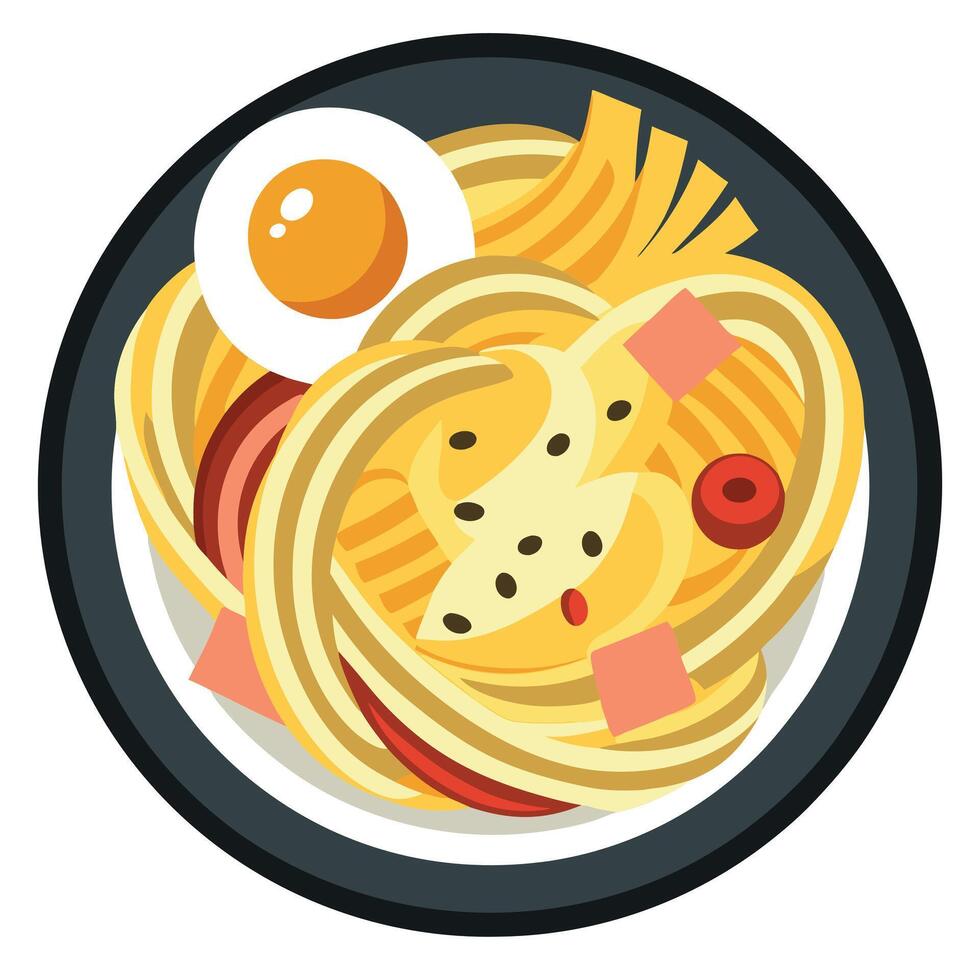 Italian food Homemade fettuccine carbonara with eggs cheese cured pork and black pepper vector