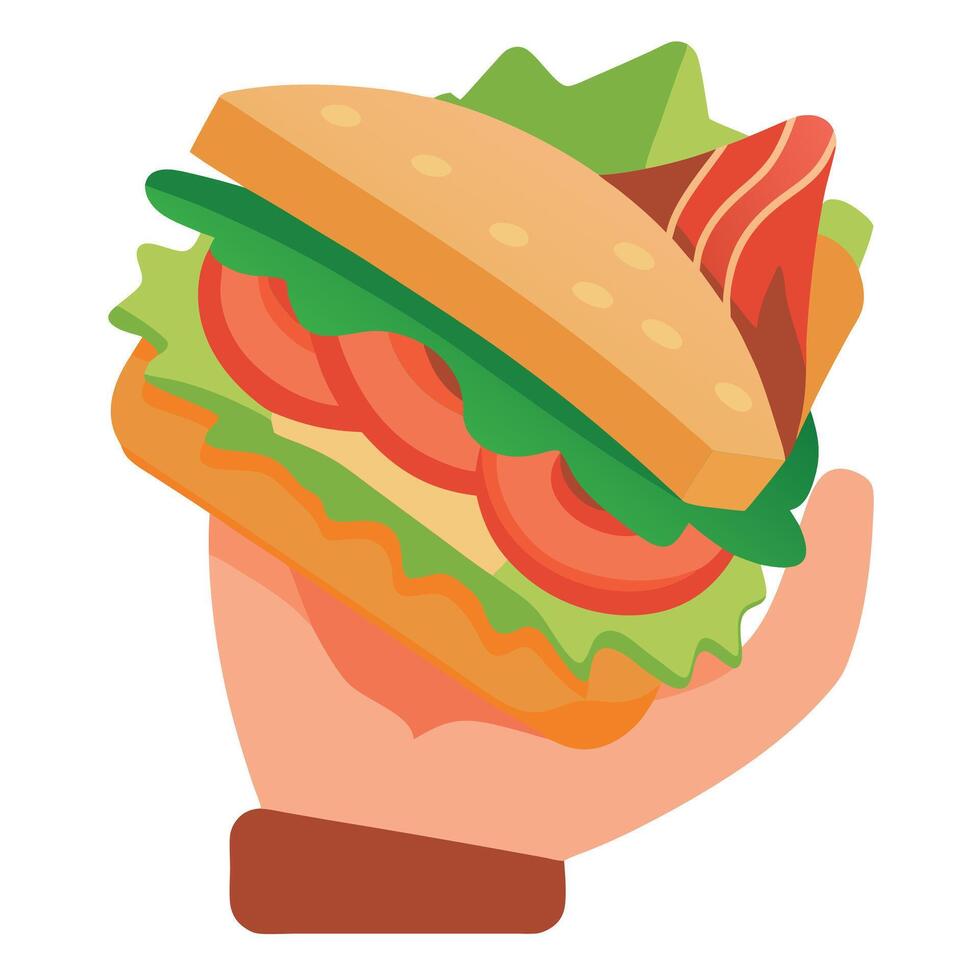 Hand holding delicious BLT Sandwich. bacon. lettuce. tomato. subway. . Transparent. isolate. vector