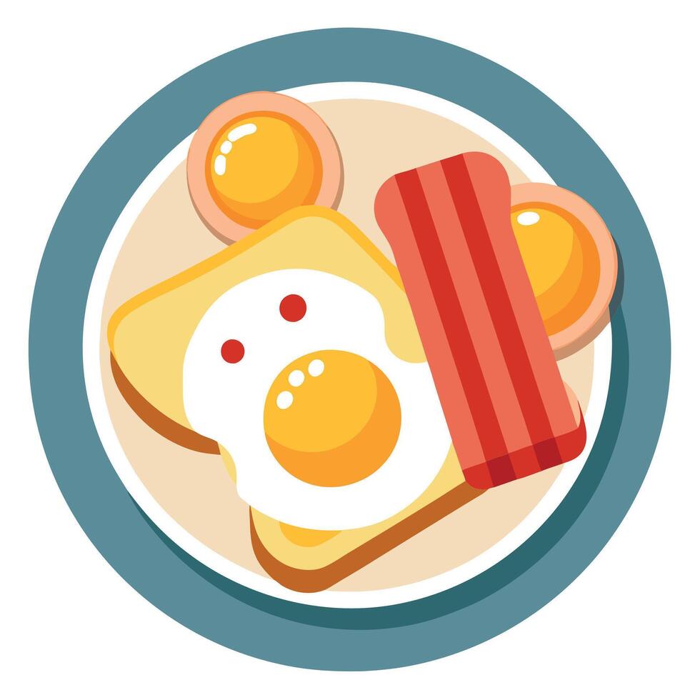 Delicious Plate of Scrambled Eggs. Bacon and Toast Isolated on a Transparent Background vector