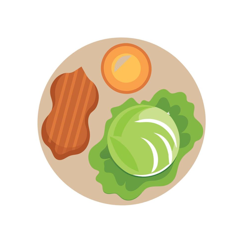 Bacon And Cabbage Irish Dish On A White Plate. On A White Background Directly Above View vector