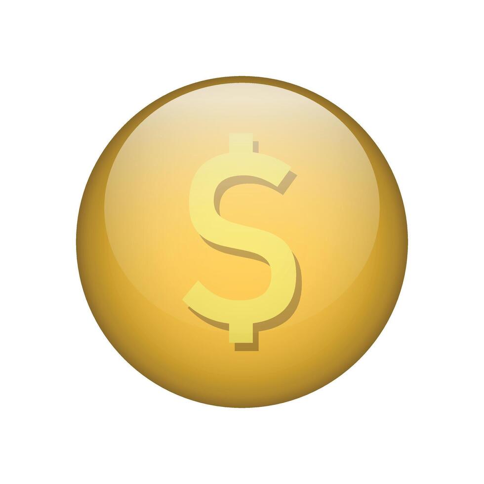 Golden Dollar Round Icon Sign Isolated Background. Illustration vector