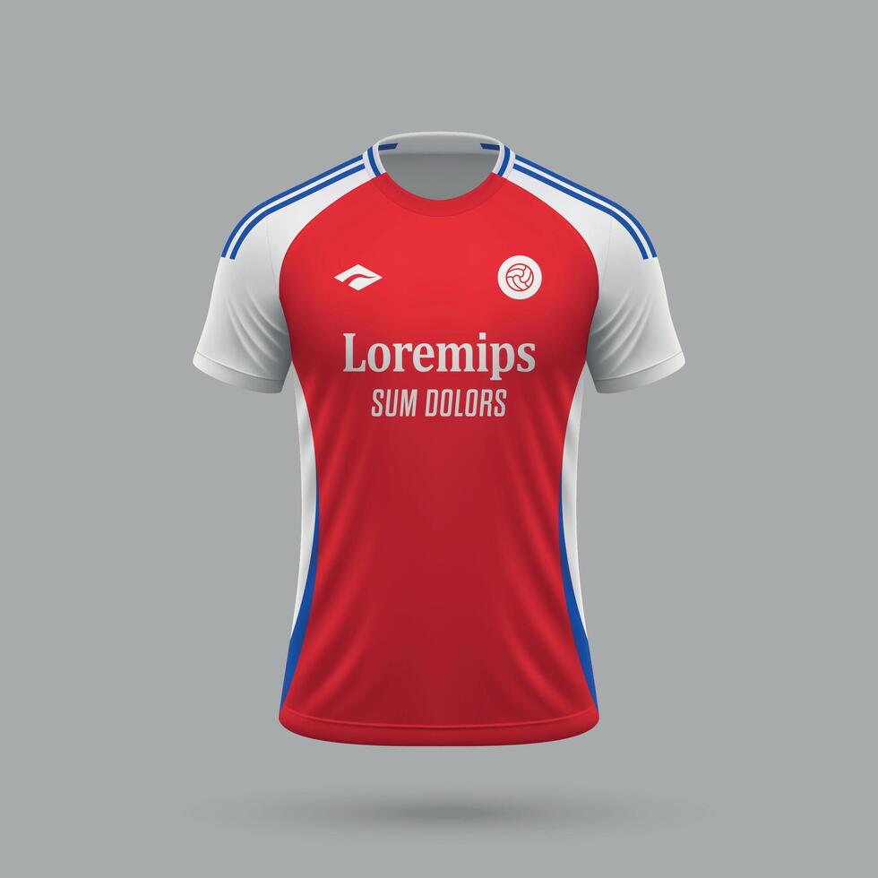 3d realistic soccer jersey in Arsenal style, football shirt template 2024 vector