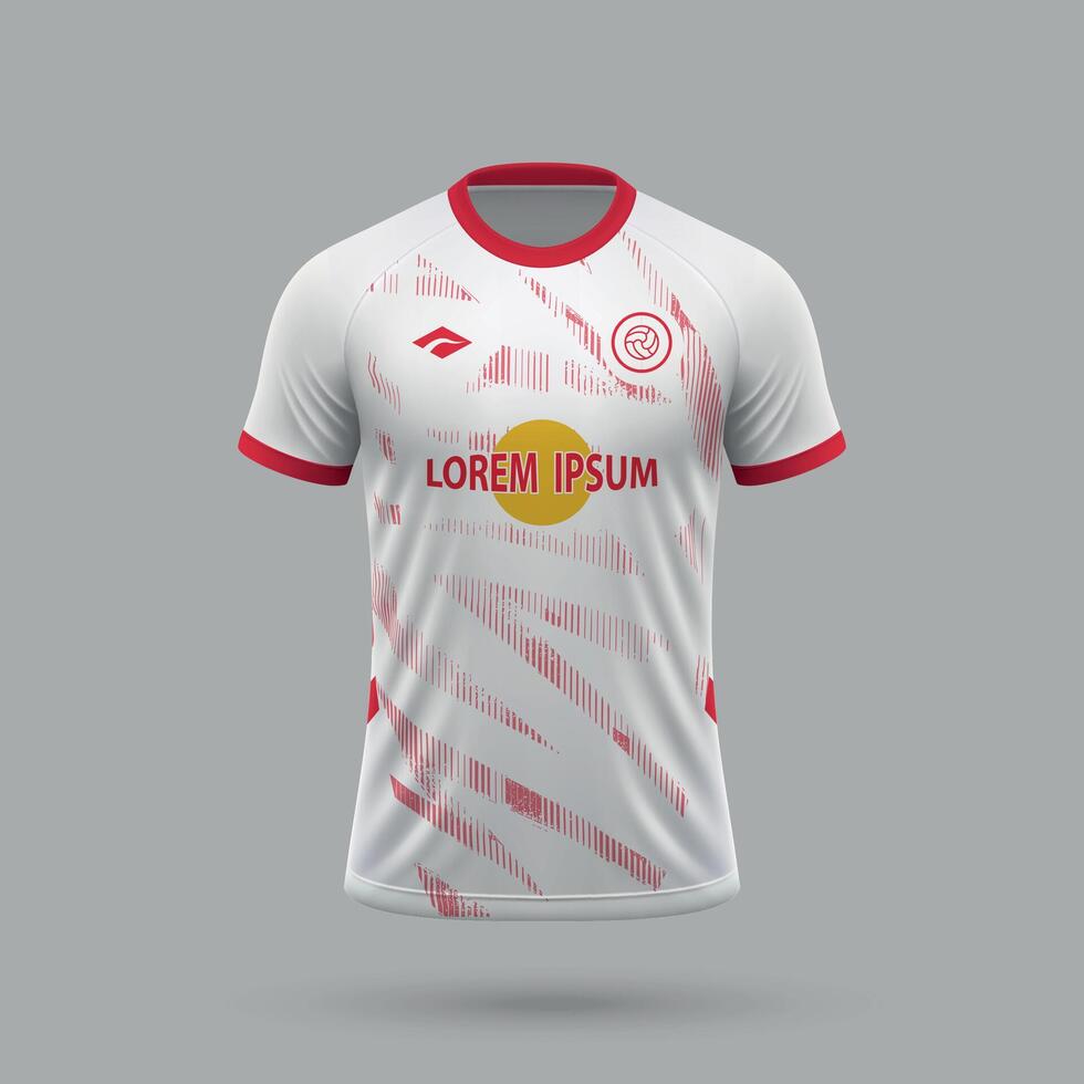 3d realistic soccer jersey in RB Leipzig style, football shirt template vector