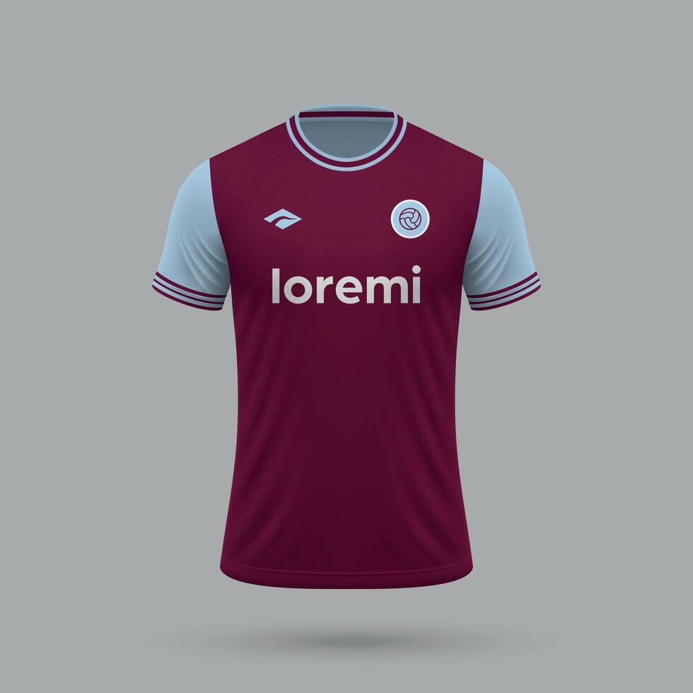 3d realistic soccer jersey in West Ham style, football shirt template 2024 vector