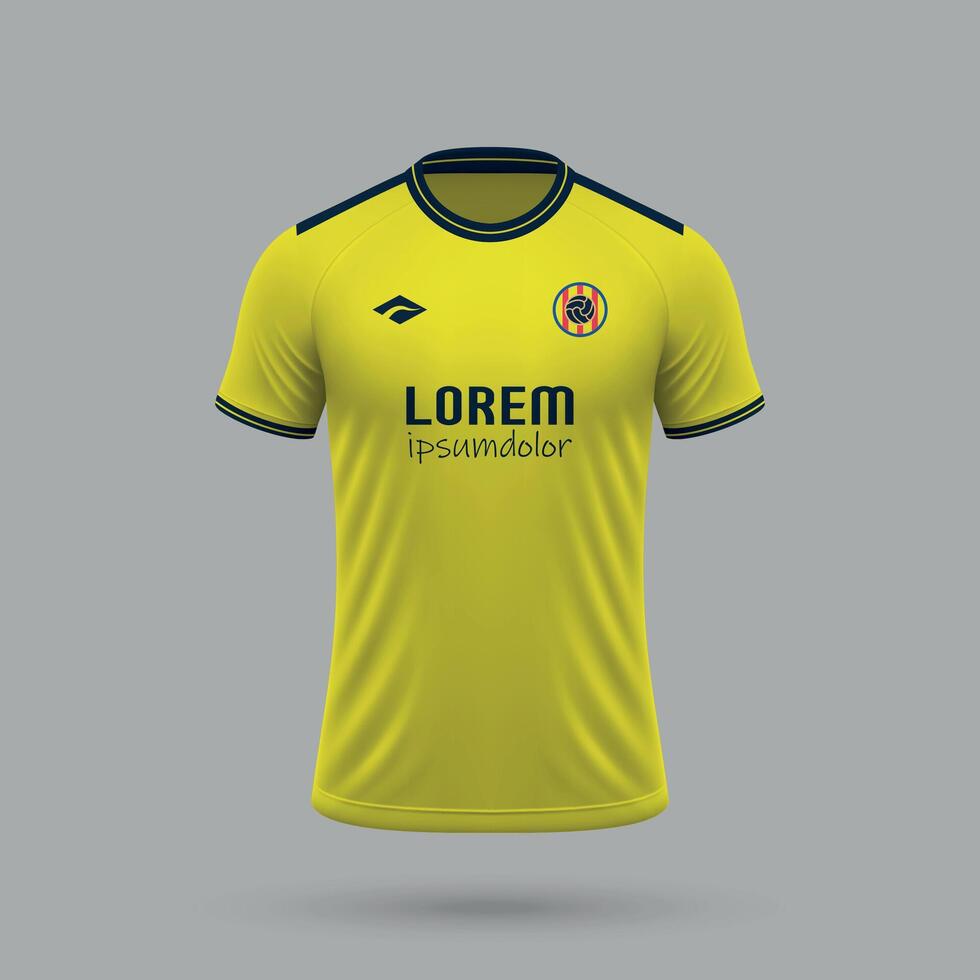 3d realistic soccer jersey in Villareal style, football shirt template vector