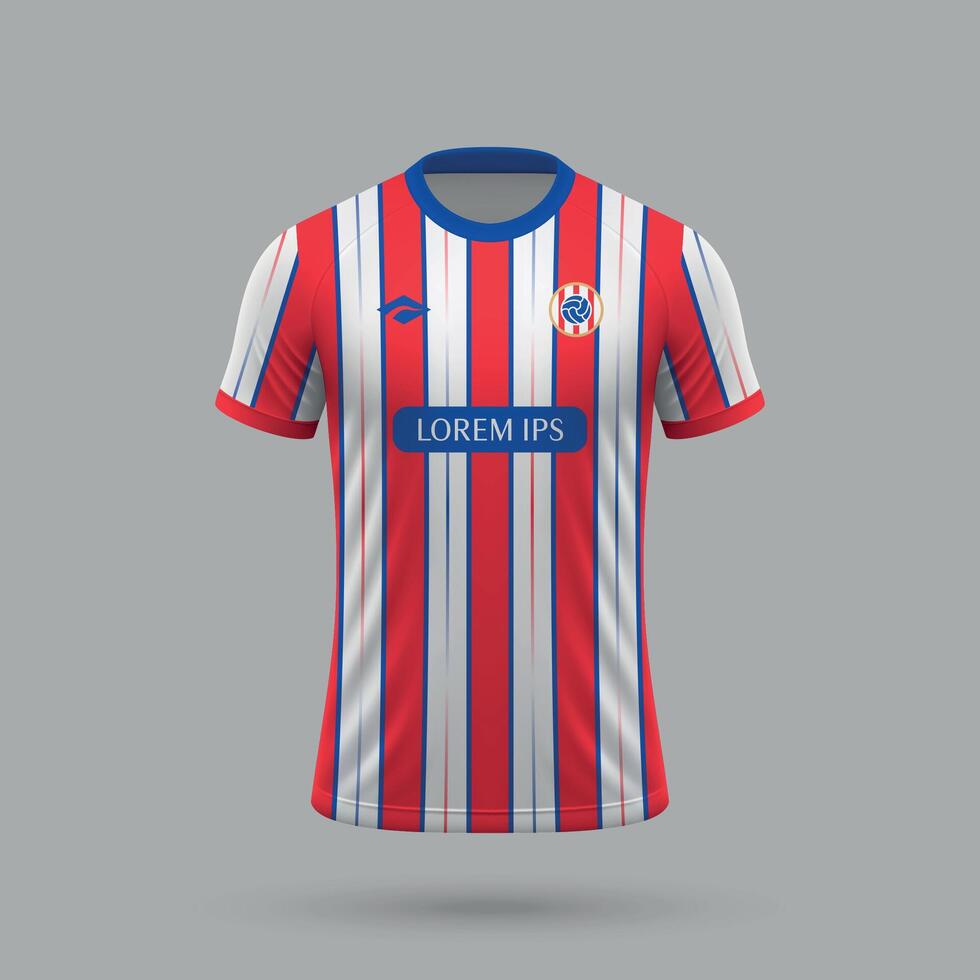 3d realistic soccer jersey in Atletico style, football shirt template vector