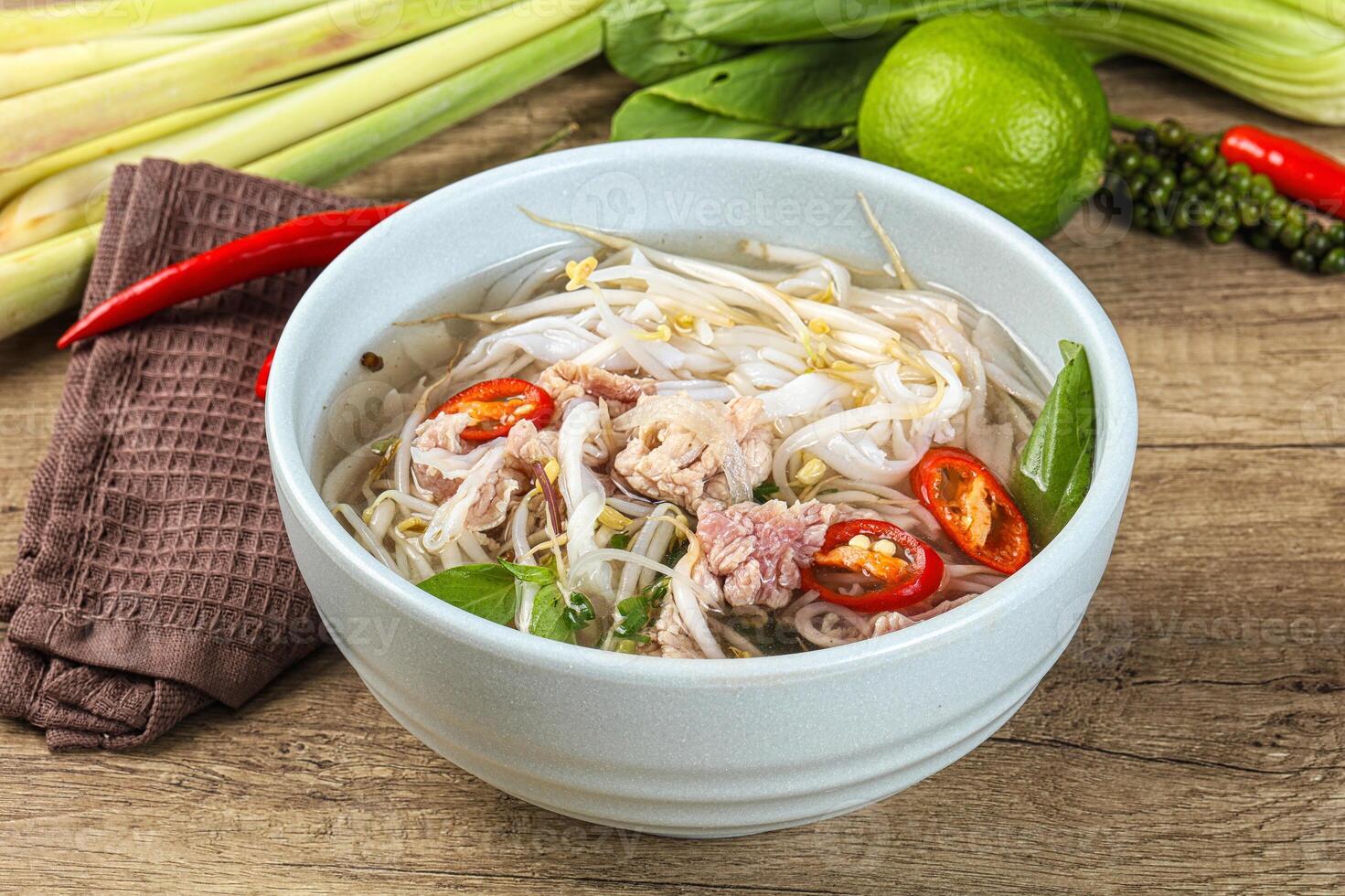 Vietnamese Pho Bo soup with beef photo