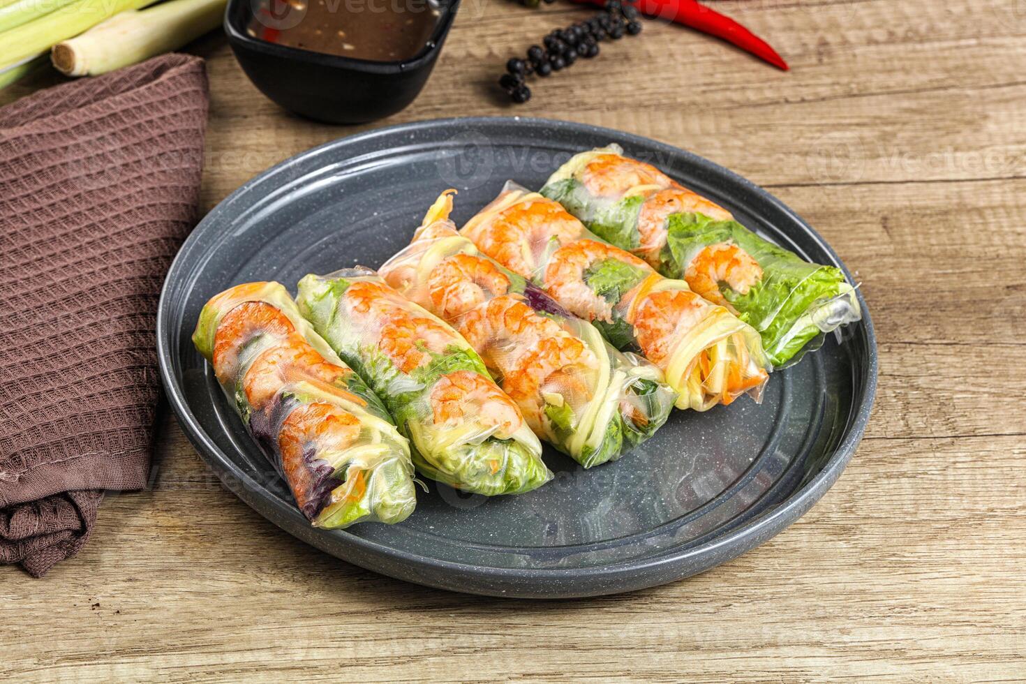 Vietnamese spring roll with prawn and mango photo