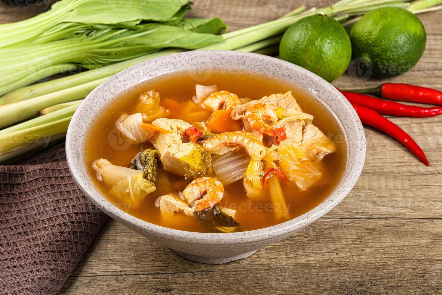 Korean kimchi soup with seafood photo