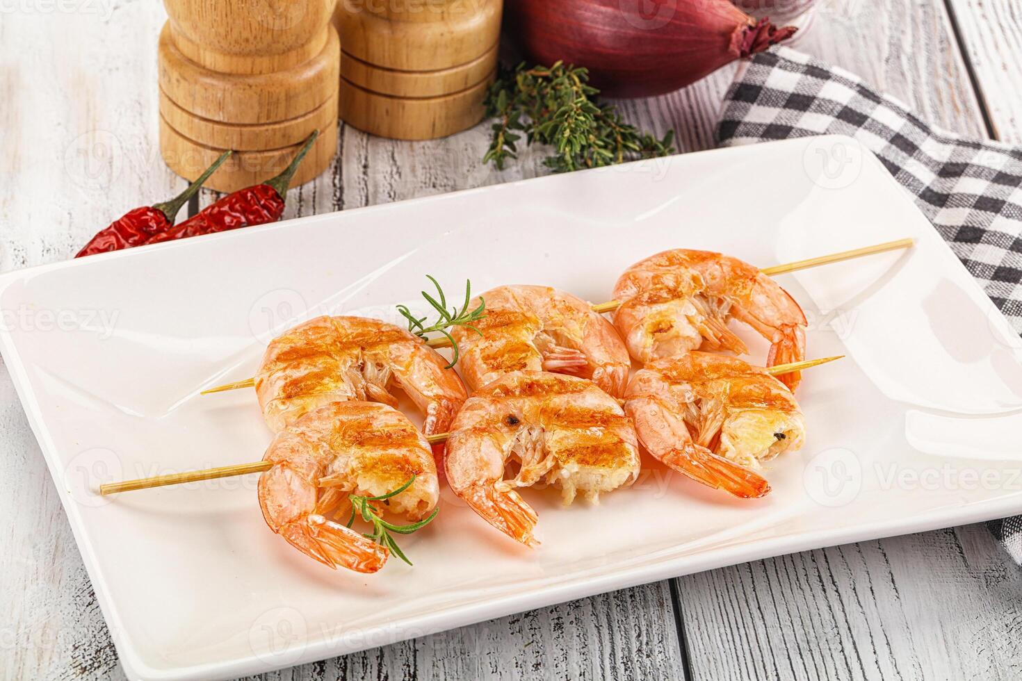 Grilled king prawn skewer snack photo