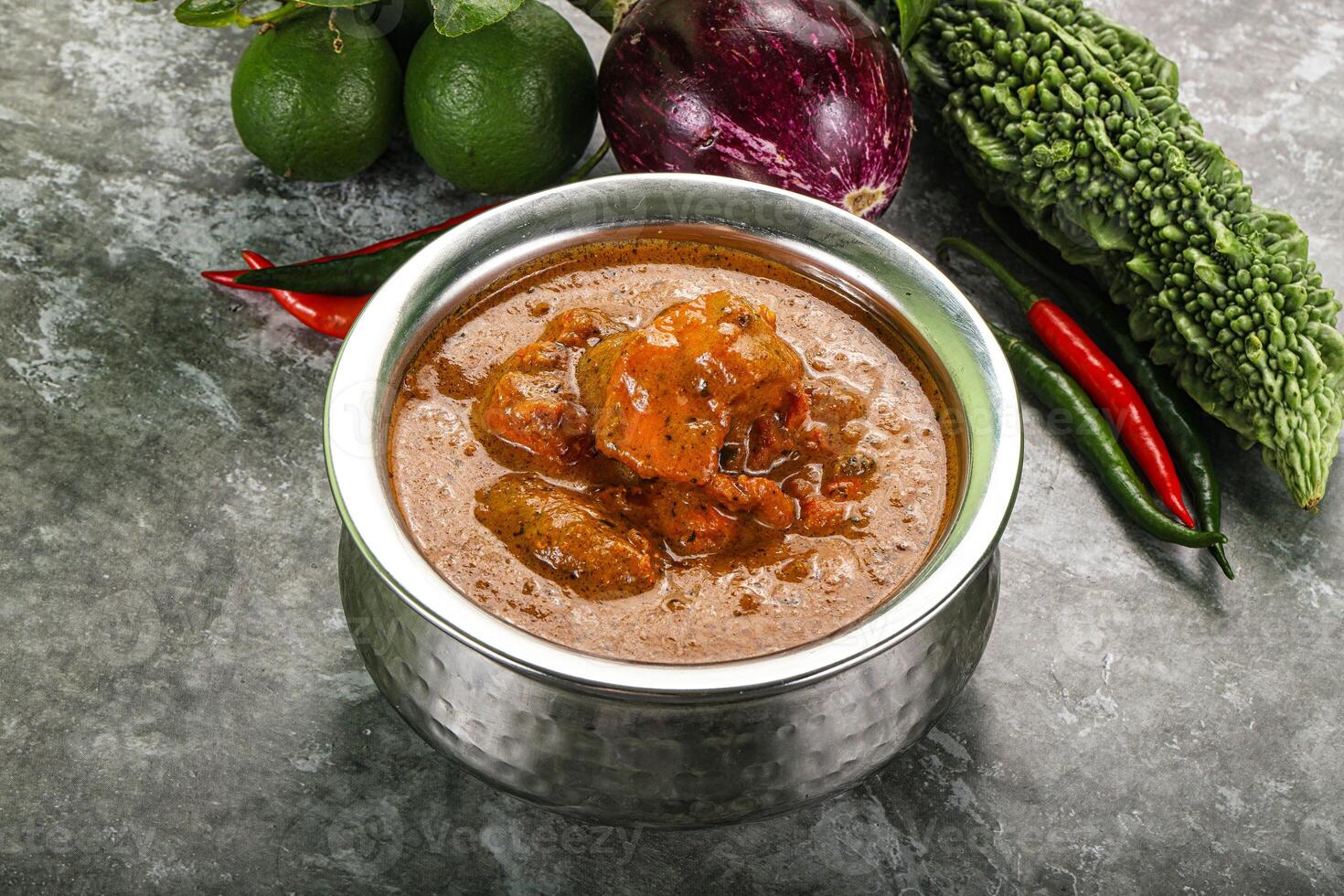 Indian cuisine - chicken curry with spices photo