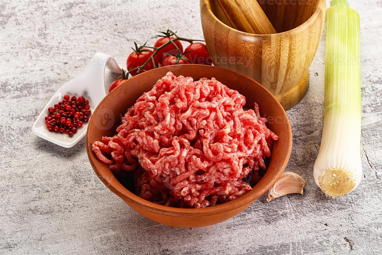 Minced beef meat in the bowl photo