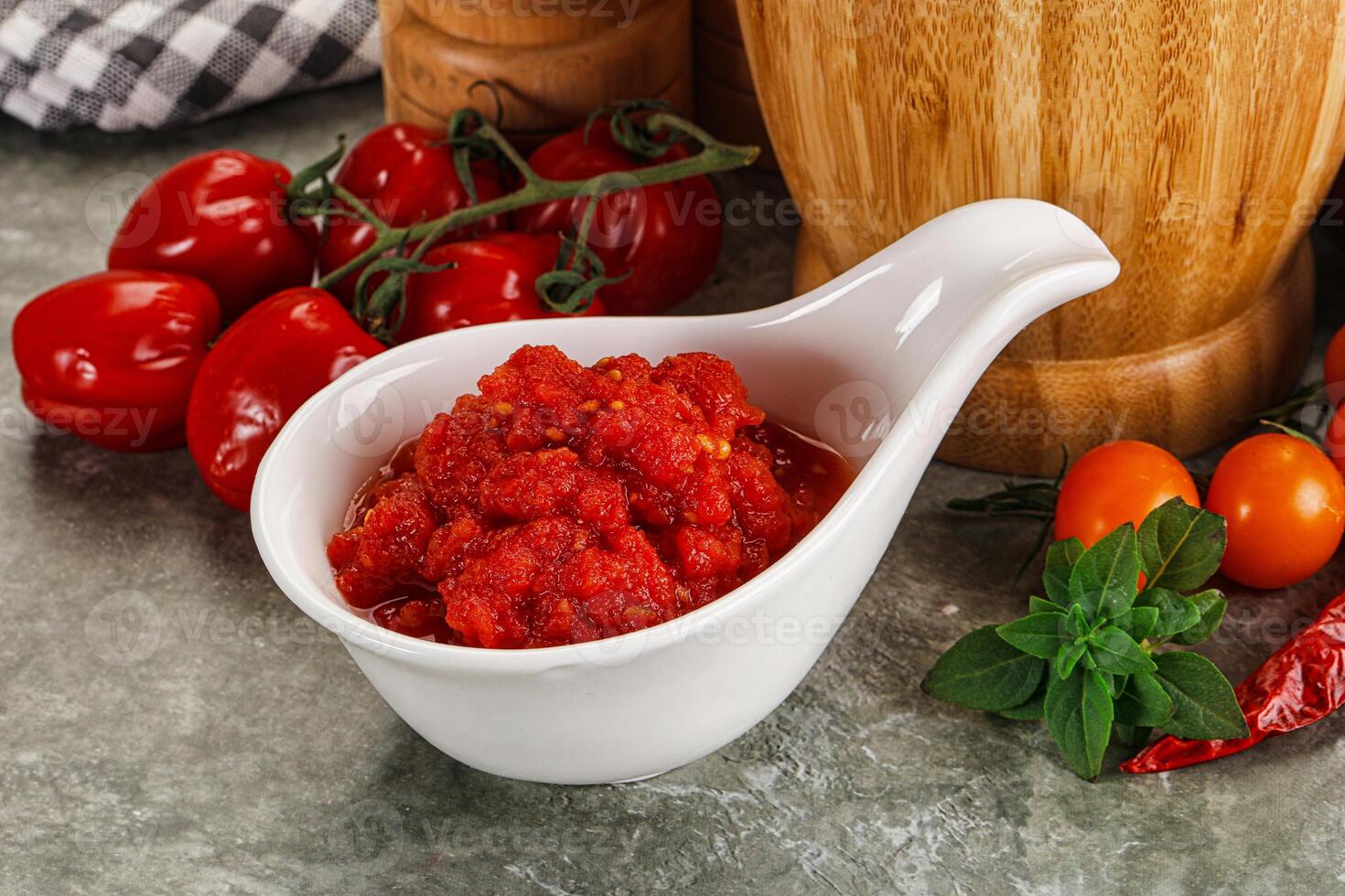 Fresh tomato puree pasta sauce photo