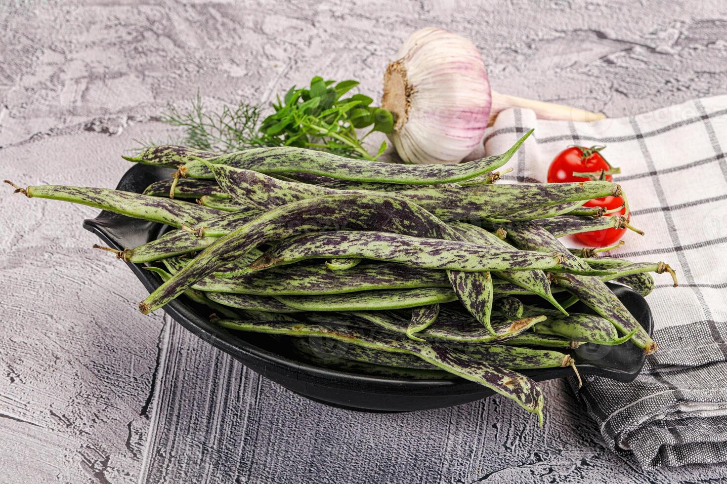 Fresh raw young green beans photo