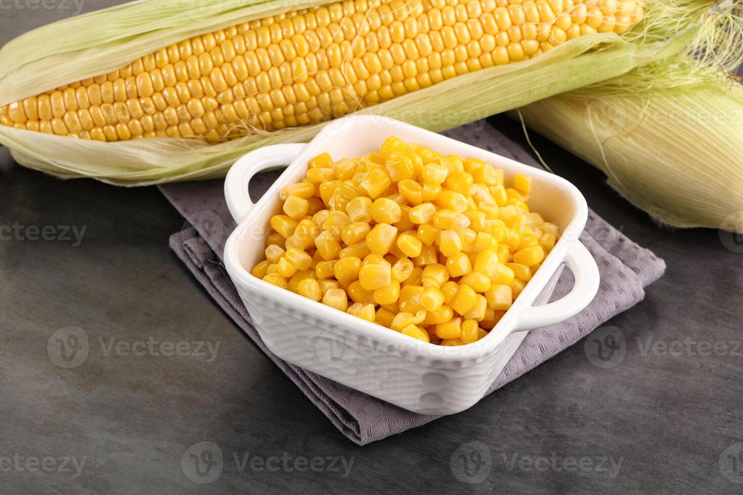 Canned sweet young corn grain photo