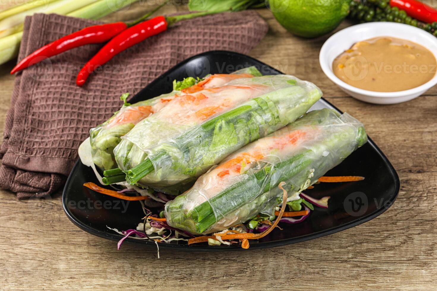 Vietnamese spring roll with prawn and salad photo