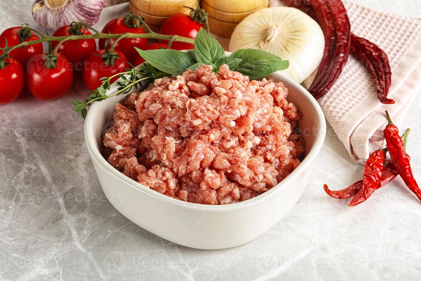 Raw minced pork uncooked meat photo