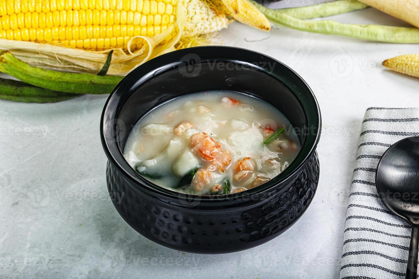 Soup with prawn and noodle photo