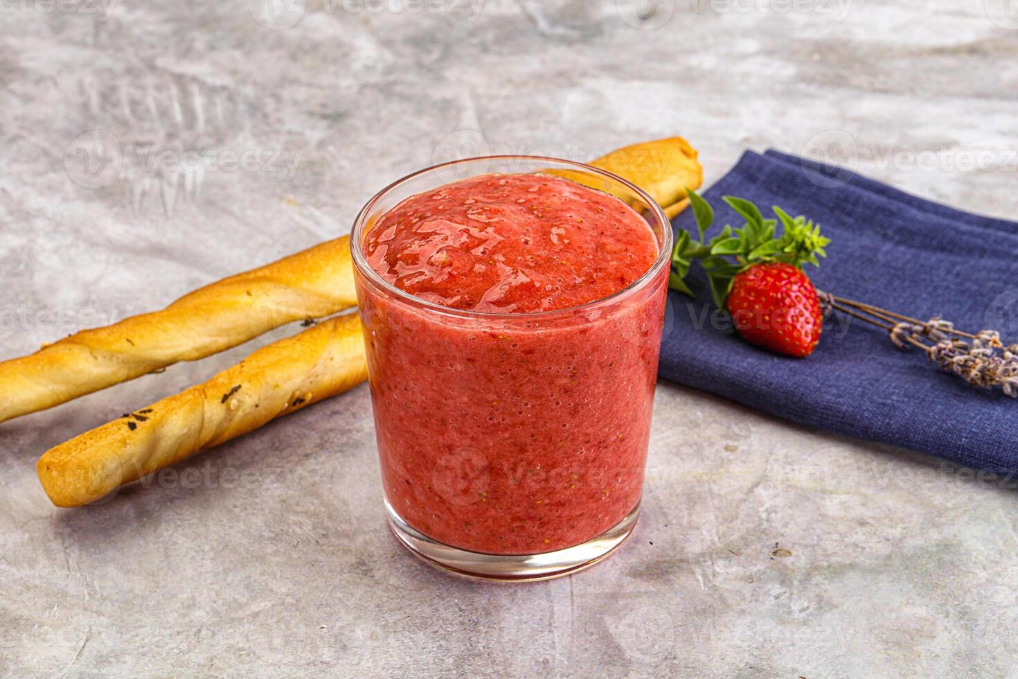 Sweet strawberry smoothie with milk photo